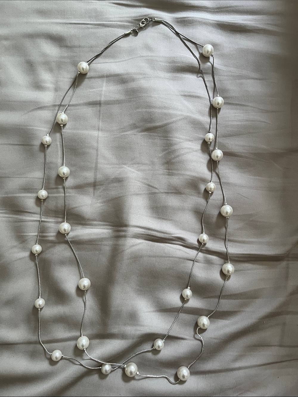 Classic White Bead Station Silver Necklace - Women Jewelry